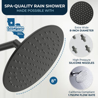 Spa Quality 8 Inch Round Rain Shower Head Matte Black / 2.5 - The Shower Head Store