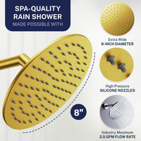 Spa Quality 8 Inch Round Rain Shower Head Brushed Gold / 2.5 GPM Brushed Gold / 1.75 GPM - The Shower Head Store