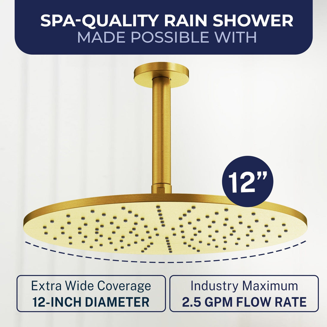 12 Inch Rain Shower Head and 6 Inch Ceiling Mount Shower Arm