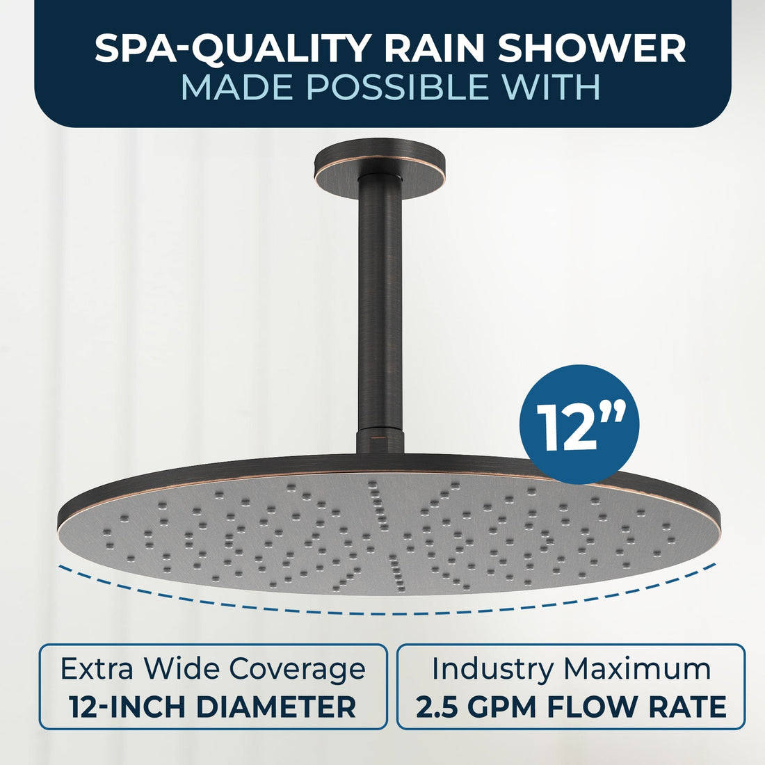 Spa Quality 12 Inch Rain Shower Head and 6 Inch Ceiling Mount Shower Arm Oil Rubbed Bronze - HammerHead Showers