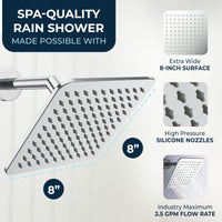 Spa Quality Rain Shower Square Rain Shower Head Chrome / 2.5 - The Shower Head Store