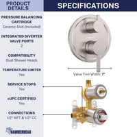 Specifications 2-Handle Valve and Trim Brushed Nickel - The Shower Head Store