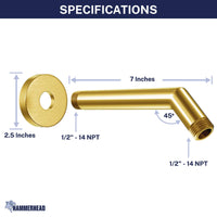 Dimensions All Metal 7" Shower Arm Brushed Gold - The Shower Head Store