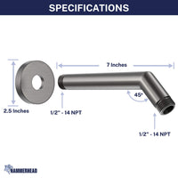 Dimensions All Metal 7" Shower Arm HammerHead Gray - The Shower Head Store