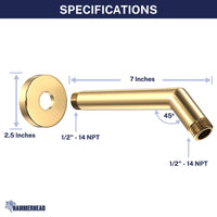 Dimensions All Metal 7" Shower Arm Polished Brass - The Shower Head Store