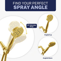 Spray Angle 3-Spray Low Flow Handheld Shower Head Set Brushed Gold / 1.8 GPM - The Shower Head Store