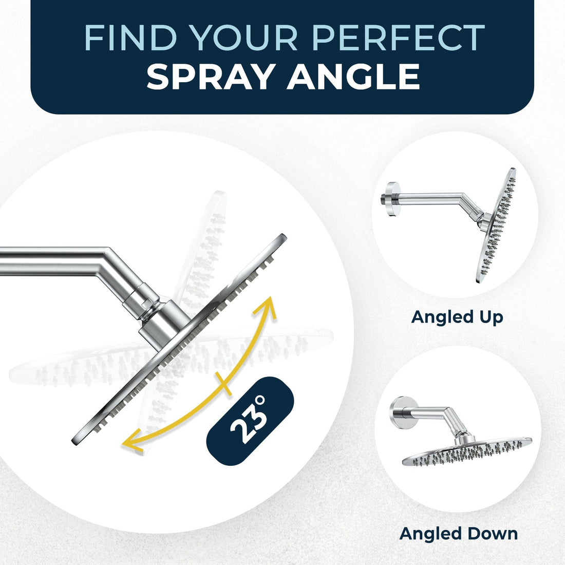 Spray Angle All Metal Shower Head Filter with 8 Inch Rainfall Shower Head Chrome / 2.5 - The Shower Head Store