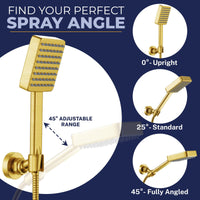Spray Angle Square Dual Shower Head Set Brushed Gold / 2.5 - The Shower Head Store