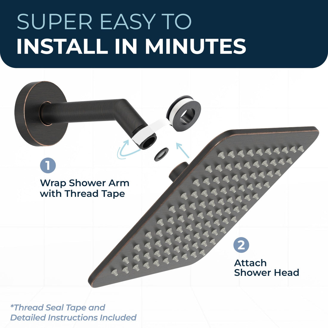 Installation Square Rain Shower Head Oil Rubbed Bronze  / 2.5 - The Shower Head Store