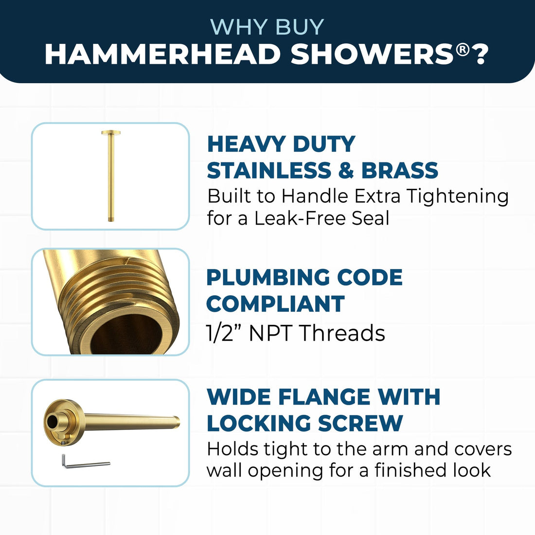 Superior Quality Straight Shower Arm Brushed Gold / 12 Inch - The Shower Head Store