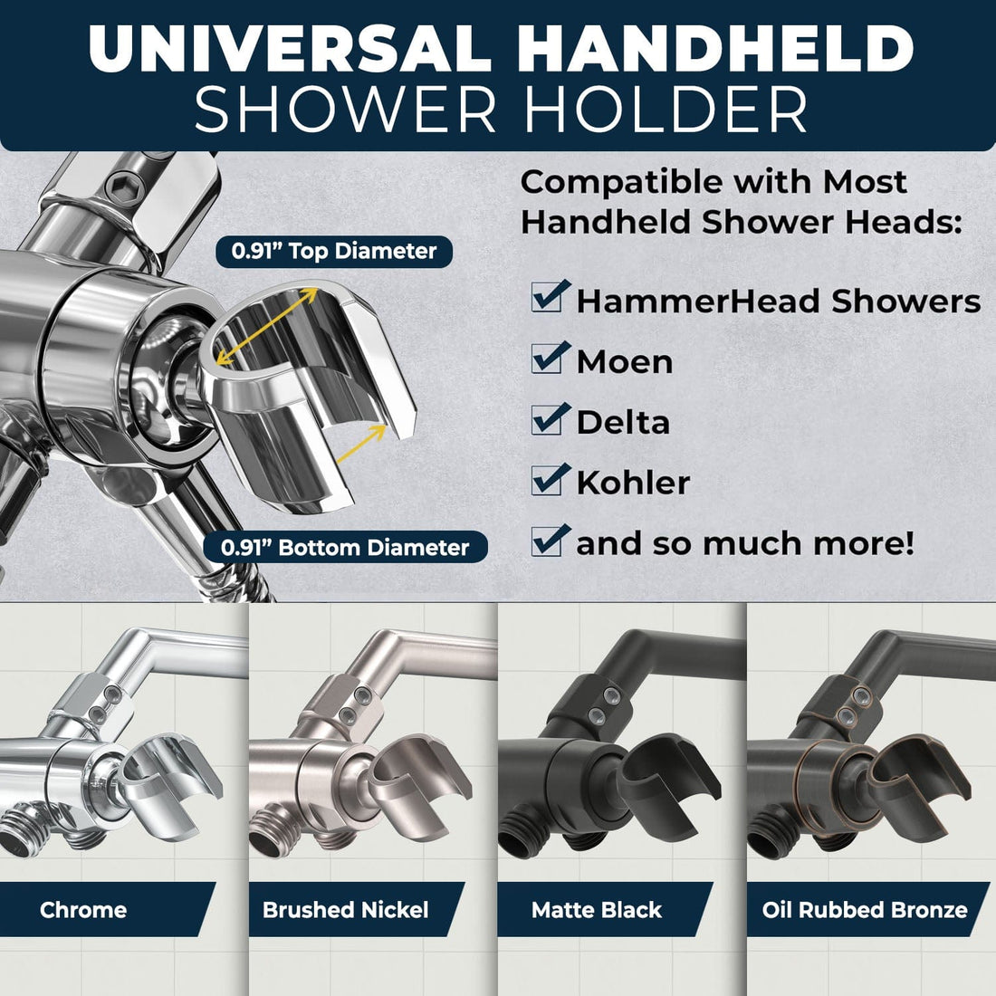 Universal Design Diverter with Holder Chrome - The Shower Head Store
