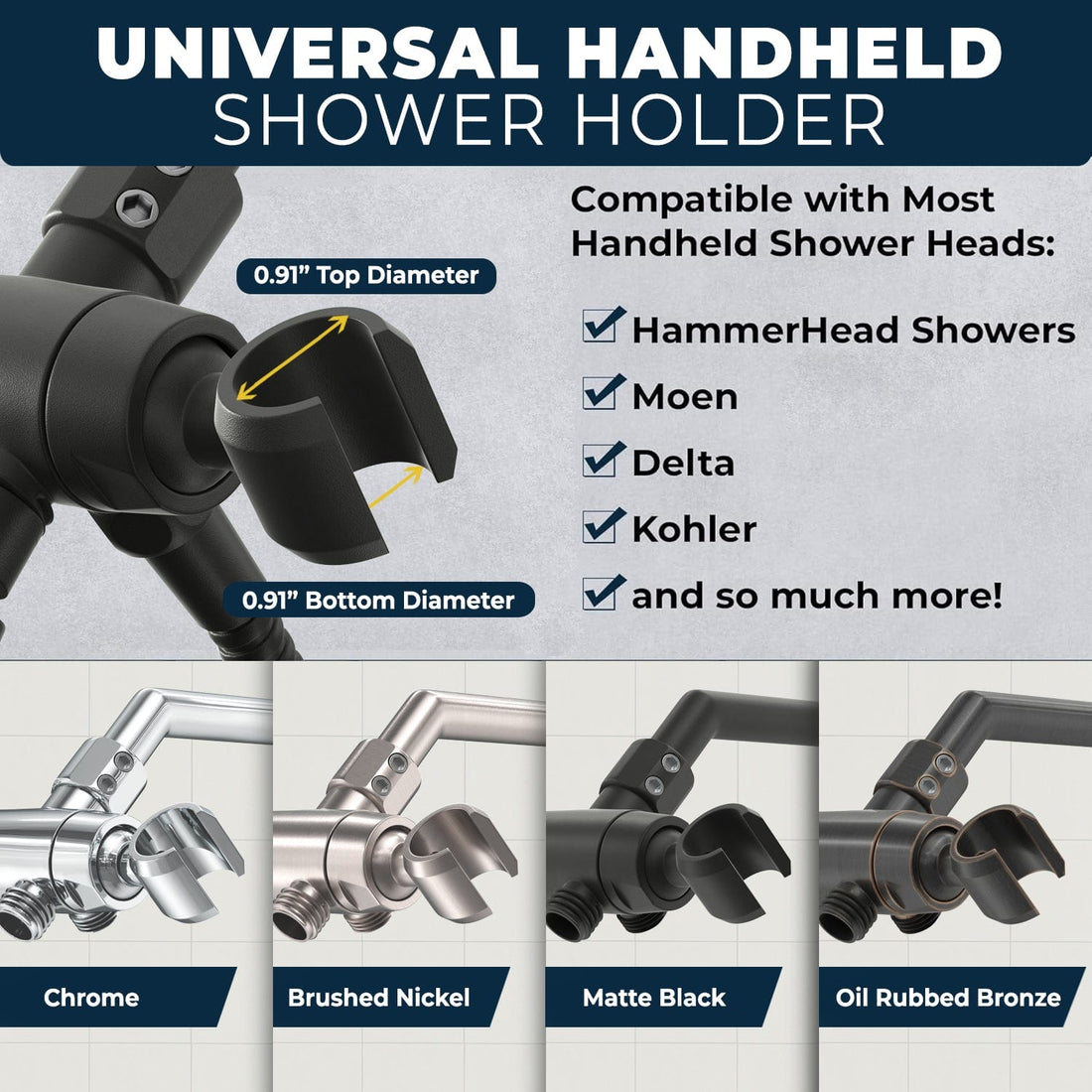 Universal Design Diverter with Holder Matte Black  - The Shower Head Store