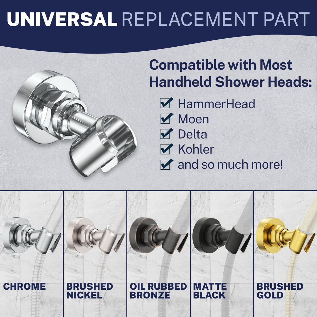 Universal Replacement Wall Mount Holder Chrome - The Shower Head Store