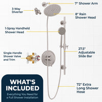 What's Included All Metal Dual Shower Head with Slide Bar Set - Complete Shower System with Valve and Trim Brushed Nickel / 2.5 - The Shower Head Store