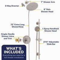 What's Included All Metal Dual Shower Head with Slide Bar Set - Complete Shower System with Valve and Trim Brushed Nickel / 2.5 GPM Brushed Nickel / 1.75 GPM - The Shower Head Store