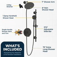 What's Included All Metal Dual Shower Head with Slide Bar Set - Complete Shower System with Valve and Trim Matte Black / 2.5 - The Shower Head Store