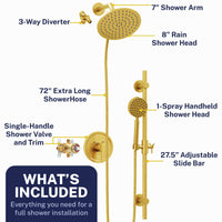 What's Included All Metal Dual Shower Head with Slide Bar Set - Complete Shower System with Valve and Trim Brushed Gold / 2.5 GPM Brushed Gold / 1.75 GPM - The Shower Head Store