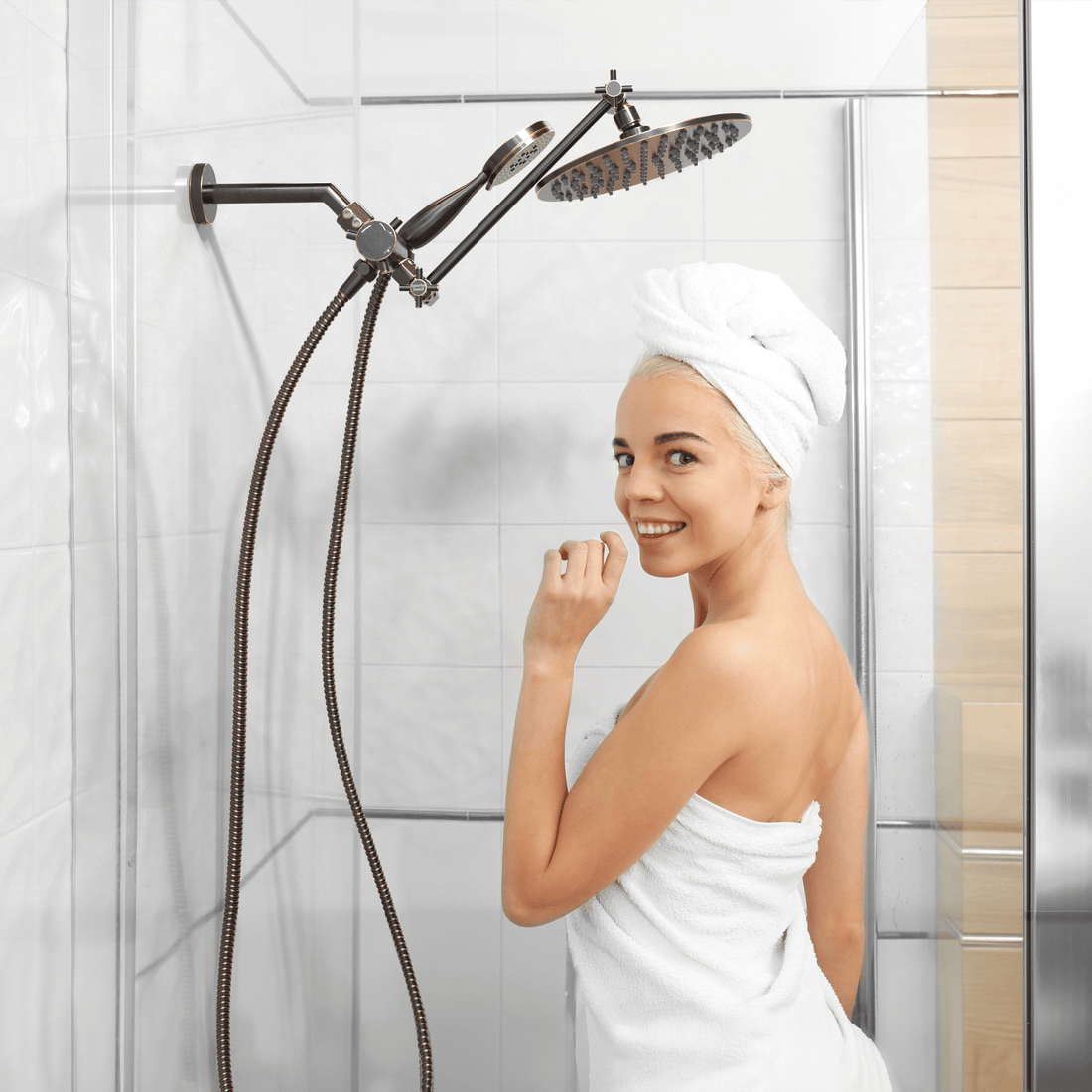 Lifestyle All Metal Dual Shower Head with Adjustable Arm - Complete Shower System with Valve and Trim Oil Rubbed Bronze / 2.5 GPM - The Shower Head Store