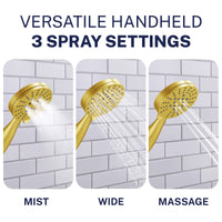 3-Spray Settings 1-Handle Shower Valve System with 3-Spray Handheld Shower Head Brushed Gold / 2.5 GPM Brushed Gold / 1.75 GPM - The Shower Head Store
