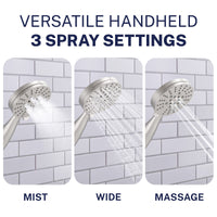 Spray Settings Slide Bar with 3-Spray Hand Held Shower Head & Hose Brushed Nickel / 2.5 GPM Brushed Nickel / 1.75 GPM - The Shower Head Store