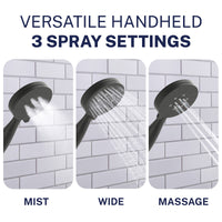 Switch Between Wide Mist and Massage 3-Spray Dual Shower Head Combo Matte Black / 2.5 GPM - The Shower Head Store