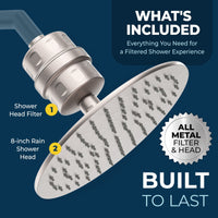 Bubndle Image All Metal Shower Head Filter with 8 Inch Rainfall Shower Head Brushed Nickel / 2.5 GPM Brushed Nickel / 1.75 GPM - The Shower Head Store