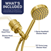 Inclusions All Metal Shower Head Filter with 1-Spray Handheld Shower Head Set Brushed Gold / 2.5 GPM Brushed Gold / 1.75 GPM - The Shower Head Store