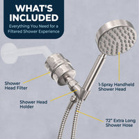 what's included All Metal Shower Head Filter with 1-Spray Handheld Shower Head Set Brushed Nickel / 2.5 GPM Brushed Nickel / 1.75 GPM - The Shower Head Store