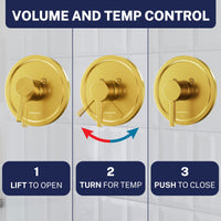 Volume and Temperature Control All Metal Handheld Shower Head Set - Complete Shower System with Valve and Trim Brushed Gold / 2.5 GPM Brushed Gold / 1.75 GPM - The Shower Head Store
