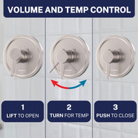 Volume and Temperature Control 1-Handle Shower Valve System with 3-Spray Handheld Shower Head Brushed Nickel / 2.5 GPM Brushed Nickel / 1.75 GPM - The Shower Head Store