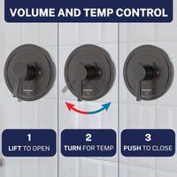 Volume and Temperature Control 1-Handle Shower Valve System with 3-Spray Handheld Shower Head Matte Black / 2.5 GPM Matte Black / 1.75 GPM - The Shower Head Store