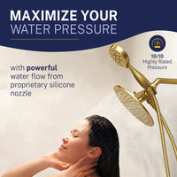 Max Water Pressure 3-Spray Dual Shower Head Brushed Gold / 1.75 GPM - The Shower Head Store