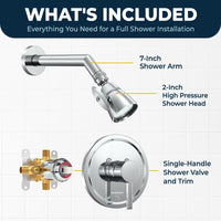 What's Included All Metal 2-Inch High Pressure Shower Head Set - Complete Shower System with Valve and Trim Chrome / 2.5 GPM Chrome / 1.75 GPM - The Shower Head Store