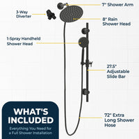 What's Included Dual Shower Head with Slide Bar Set Matte Black / 2.5 - The Shower Head Store
