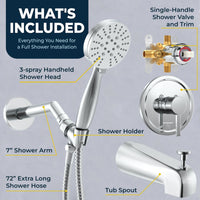 Inclusions Tub Spout with Valve and Trim 3-Spray Handheld and Shower Arm Chrome / 2.75 - The Shower Head Store