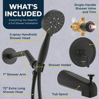 Inclusions Tub Spout with Valve and Trim 3-Spray Handheld and Shower Arm Matte Black / 2.5 - The Shower Head Store