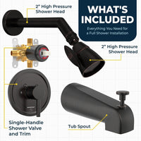 Inclusions 2 Inch High Pressure Shower Head Set with Tub Spout and Valve and Trim Oil Rubbed Bronze / 2.5 - The Shower Head Store