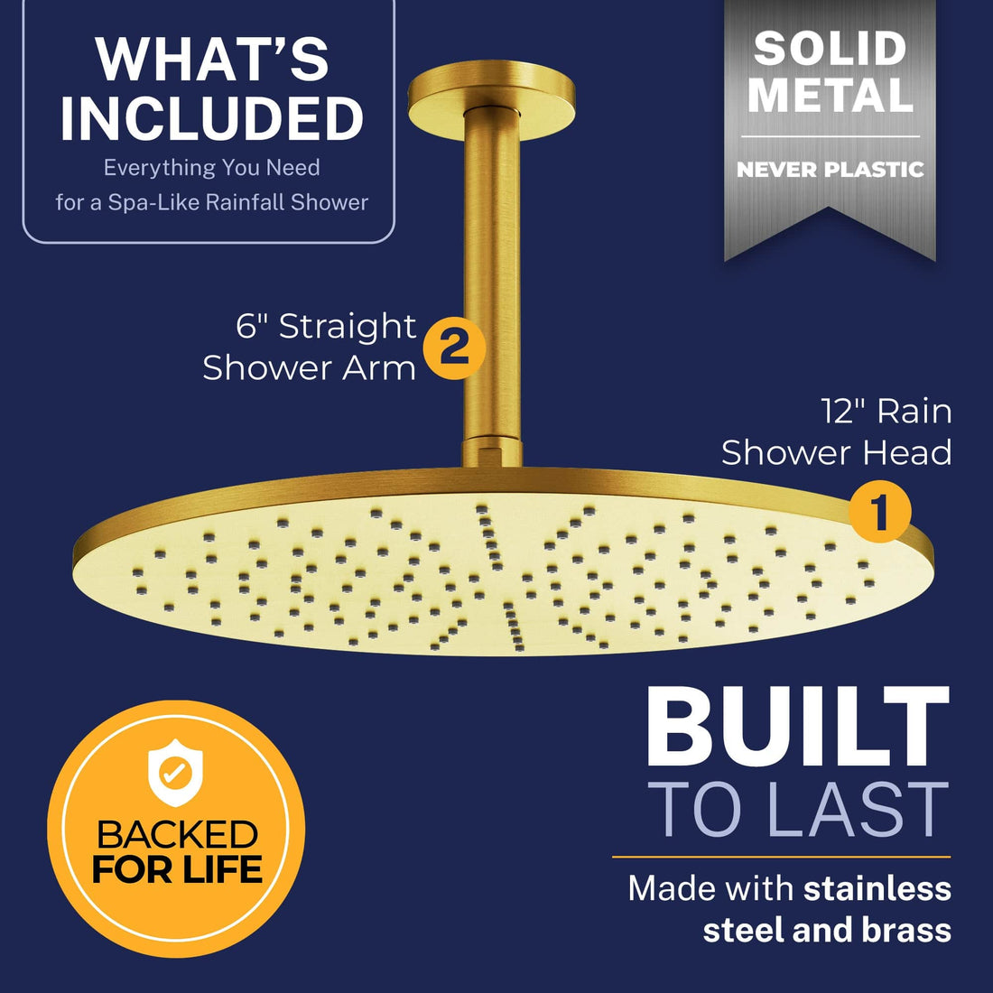 12 Inch Rain Shower Head and 6 Inch Ceiling Mount Shower Arm