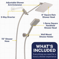 Inclusion Square Dual Shower Head Set Brushed Nickel / 2.5 - The Shower Head Store