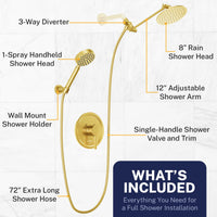 Inclusions All Metal Dual Shower Head with Adjustable Arm and Shower Head Wall Mount with Valve and Trim Brushed Gold / 2.5 - The Shower Head Store