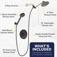 Inclusions All Metal Dual Shower Head with Adjustable Arm and Shower Head Wall Mount with Valve and Trim Matte Black / 2.5 - The Shower Head Store