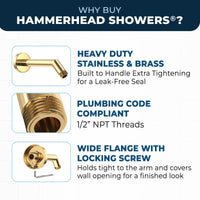 Why Buy HammerHead Showers All Metal 7" Shower Arm Polished Brass - The Shower Head Store
