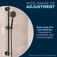 Wide Range of Adjustment 27.5 Inch Shower Head Slide Bar Matte Black - The Shower Head Store