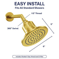 Easy Install Gillian — The METAL Filtered Shower Head Brushed Gold / 2.5 GPM Brushed Gold / 1.75 GPM - The Shower Head Store