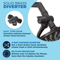 Diverter Dual Shower Head with Slide Bar Set Oil Rubbed Bronze / 2.5 - The Shower Head Store