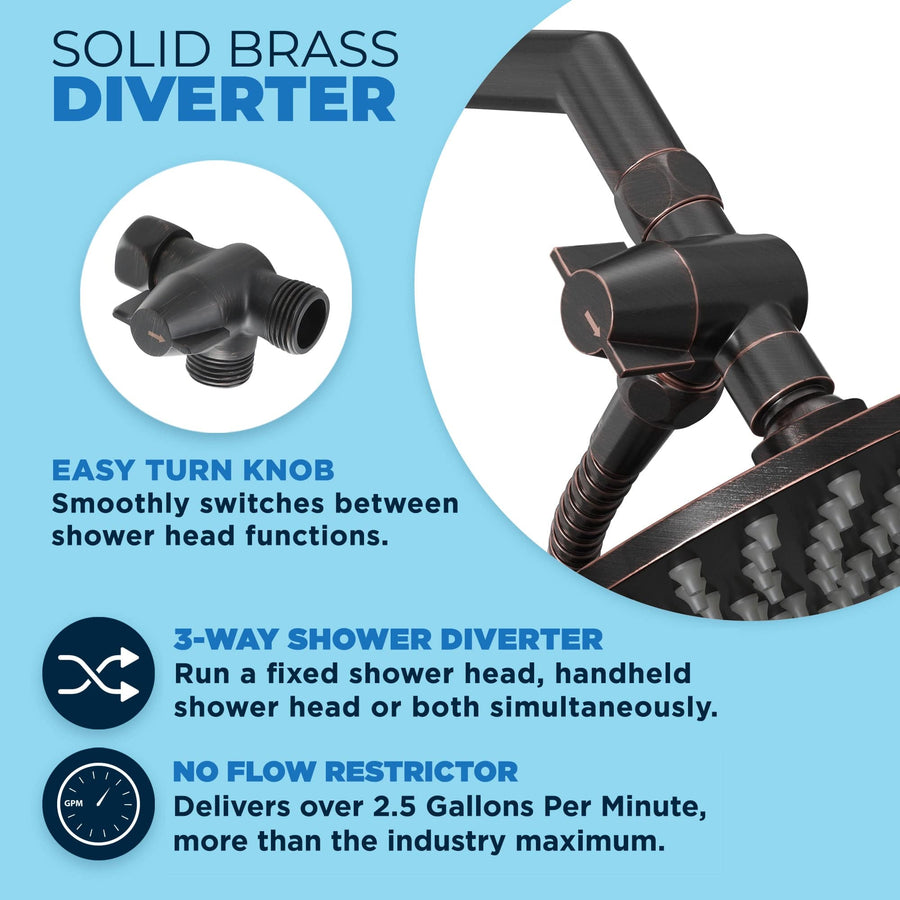 Diverter Dual Shower Head with Slide Bar Set Oil Rubbed Bronze  / 2.5 - The Shower Head Store