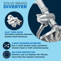 Diverter Dual Shower Head with Slide Bar Set Chrome / 2.5 - The Shower Head Store