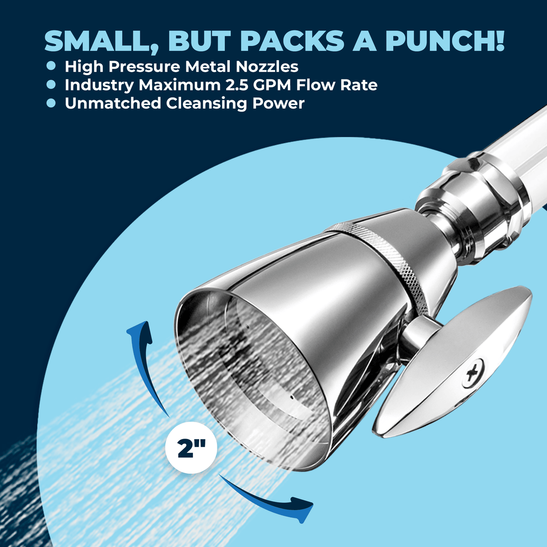 Packs a Punch All Metal 2-Inch High Pressure Shower Head Set - Complete Shower System with Valve and Trim Chrome / 2.5 - The Shower Head Store