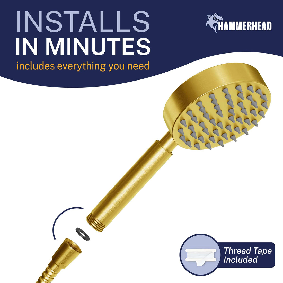 Installation All Metal 1-Spray Handshower Brushed Gold / 2.5 GPM Brushed Gold / 1.75 GPM - The Shower Head Store