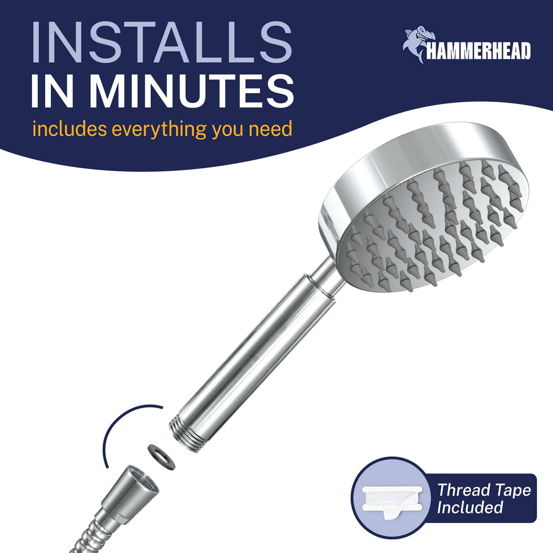 Installation All Metal Hand Held Shower Head Chrome / 2.5 GPM Chrome / 1.75 GPM - The Shower Head Store
